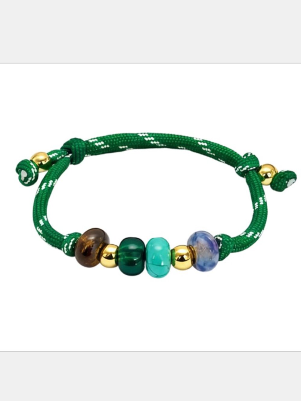 Free People Gold Tone Green Cord Multicolored Beaded Resin Stone Charm Bracelet